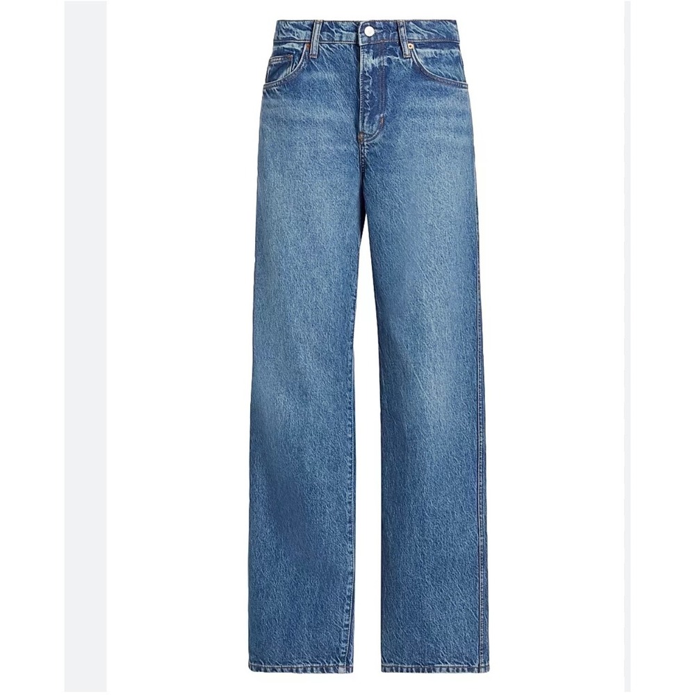 Reformation Val 90s Mid Rise Straight Leg‎ Jeans Blue 28 Distressed Hem